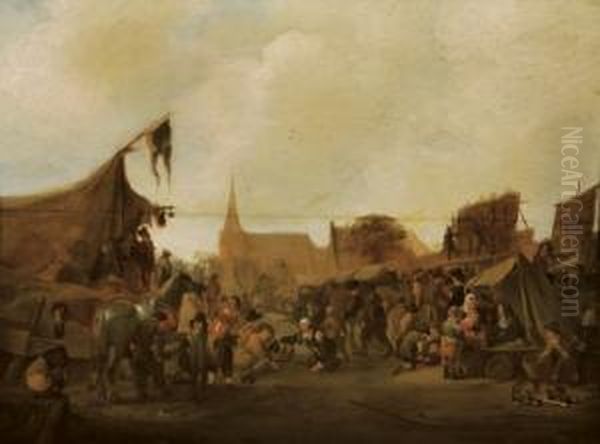 A Peasant Market In A Village Oil Painting by Pieter de Bloot