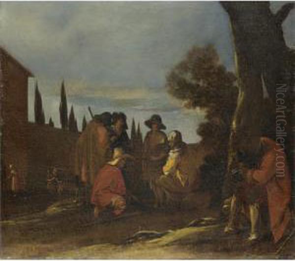 Gruppo Di Contadini All'interno Della Cascina Oil Painting by Pieter de Bloot