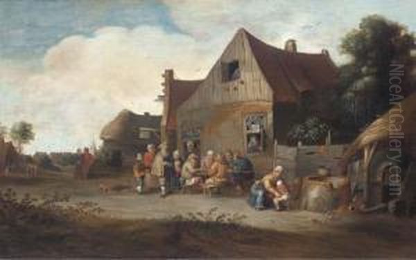 Peasants Outside An Inn Oil Painting by Pieter de Bloot