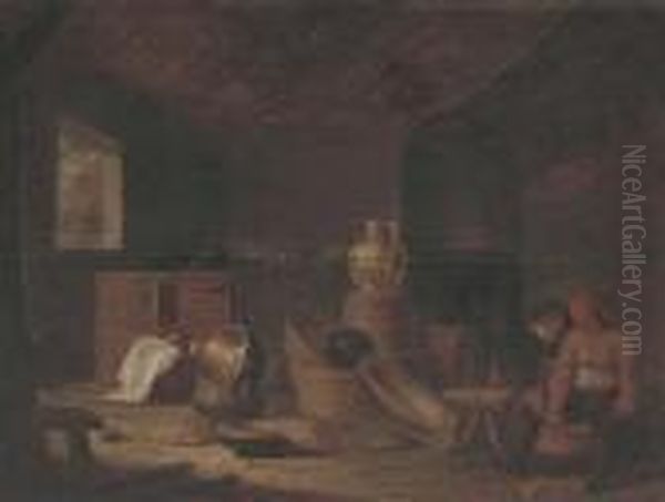 Boors In A Kitchen Oil Painting by Pieter de Bloot