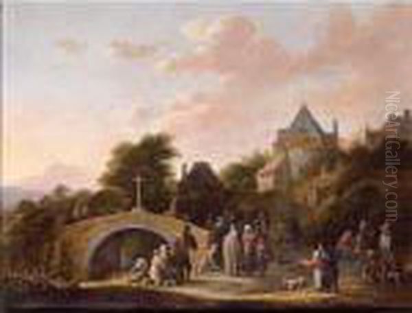 Monks Distributing Food At The Gate Of A Cloister Oil Painting by Pieter de Bloot