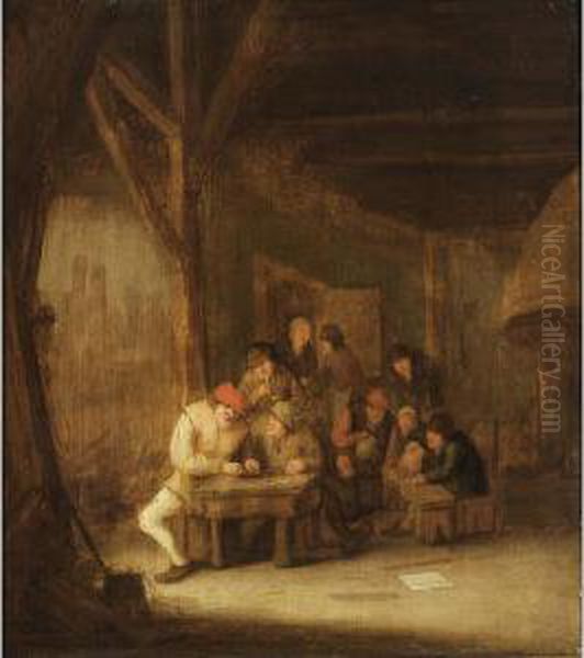 A Tavern Interior With Peasants Smoking And Drinking Oil Painting by Pieter de Bloot