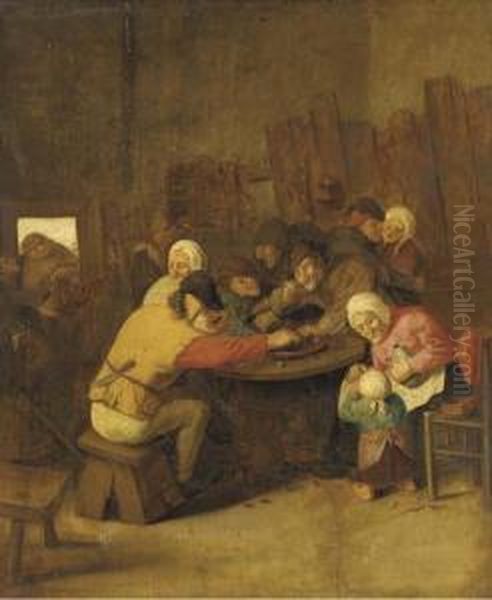 Peasants Eating Mussels And Drinking In A Tavern Oil Painting by Pieter de Bloot