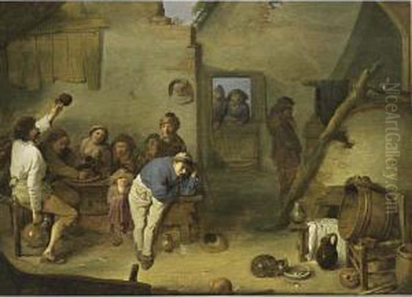 A Tavern Interior With Peasants Drinking And Making Merry Oil Painting by Pieter de Bloot