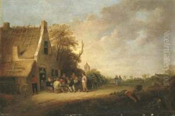 Peasants Merrymaking Outside An Inn Oil Painting by Pieter de Bloot