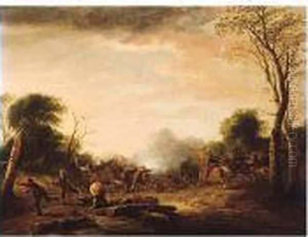 An Ambush In A Wooded Landscape Oil Painting by Pieter de Bloot