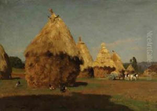 Haystacks Oil Painting by Arnulf De Bouche