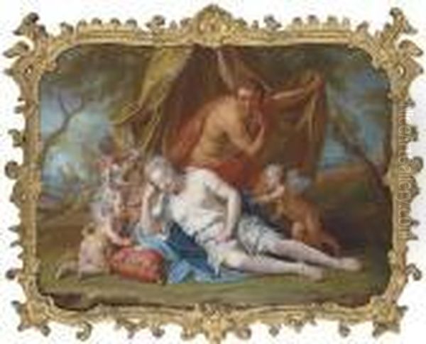 A Nymph Surprised By A Satyr With Putti Oil Painting by Bon De Boulogne