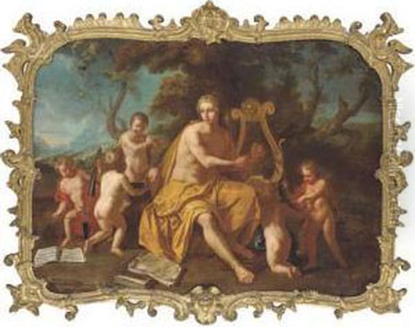 Apollo Playing The Lyre With Music-making Putti Oil Painting by Bon De Boulogne