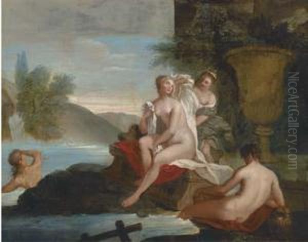 Diana And Her Nymphs Bathing Oil Painting by Bon De Boulogne