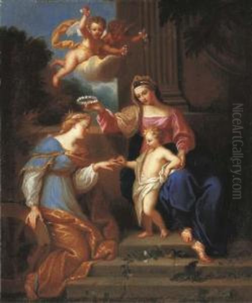 Le Mariage Mystique De Sainte Catherine Oil Painting by Bon De Boulogne