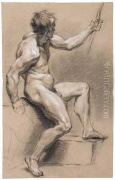 Seated Male Nude Oil Painting by Louis de, the Younger Boulogne