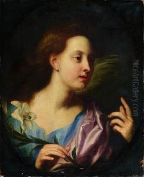 L'ange De L'annonciation, Dans Un Ovale Mis Au Rectangle Oil Painting by Louis de, the Younger Boulogne