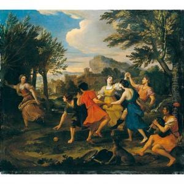 Arcadian Landscape With Figures Dancing Oil Painting by Louis de, the Younger Boulogne