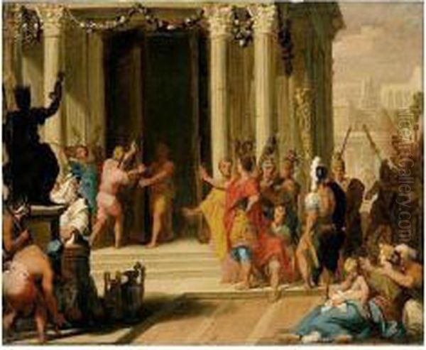 The Emperor Augustus Ordering The Closing Of The Doors Of The Temple Of Janus Oil Painting by Louis de, the Younger Boulogne