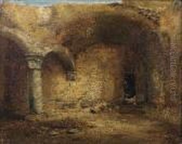 Ruines D'un Cloitre Oil Painting by Henri De Braeckeleer