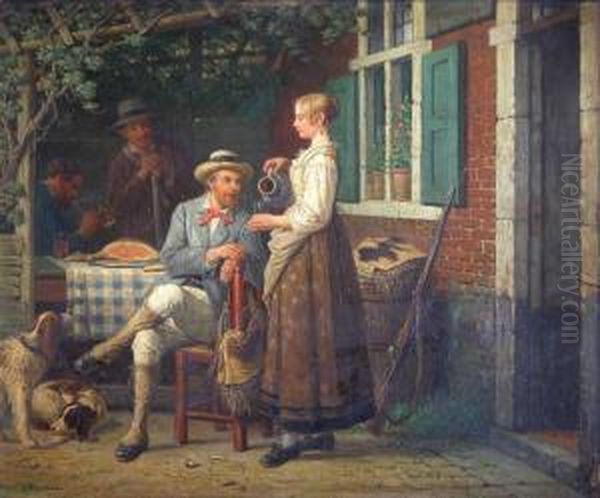 Jagersmaaltijd - Le Repas Des Chasseurs. Oil Painting by Adrien Ferdinand de Braekeleer