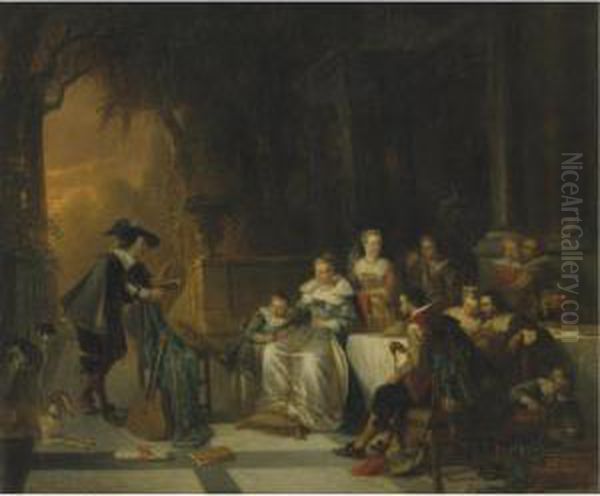 John Dryden Reading One Of His Poems Before The Court Oil Painting by Adrien Ferdinand de Braekeleer