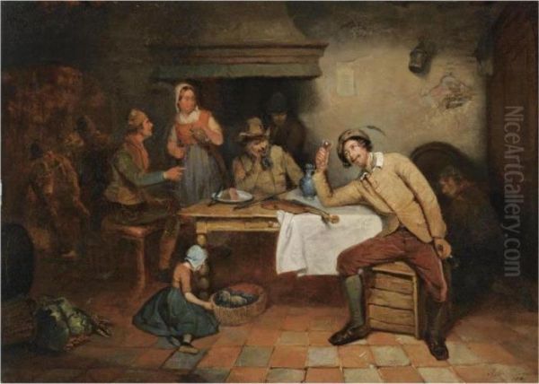 Figures In An Inn Oil Painting by Adrien Ferdinand de Braekeleer