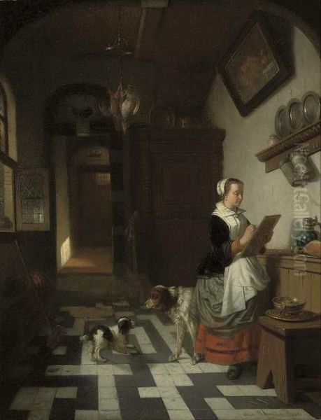 Morning Chores Oil Painting by Adrien Ferdinand de Braekeleer