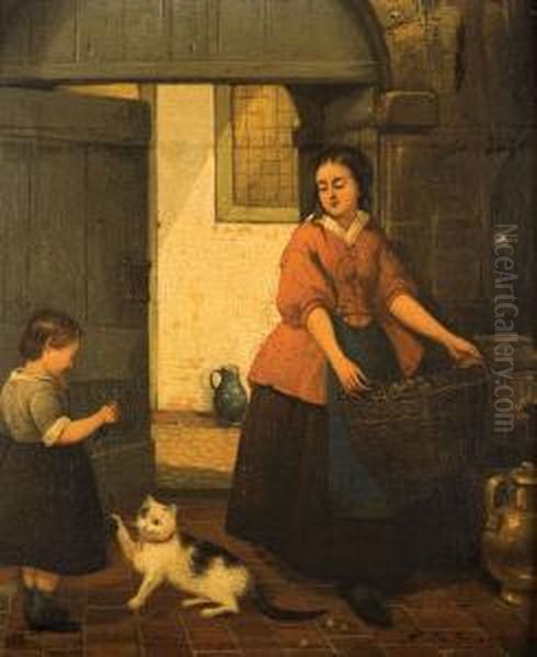 Le Chat Joueur by Adrien Ferdinand de Braekeleer