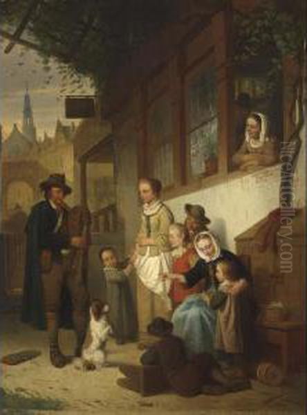 A Street-musician In Antwerp Oil Painting by Adrien Ferdinand de Braekeleer