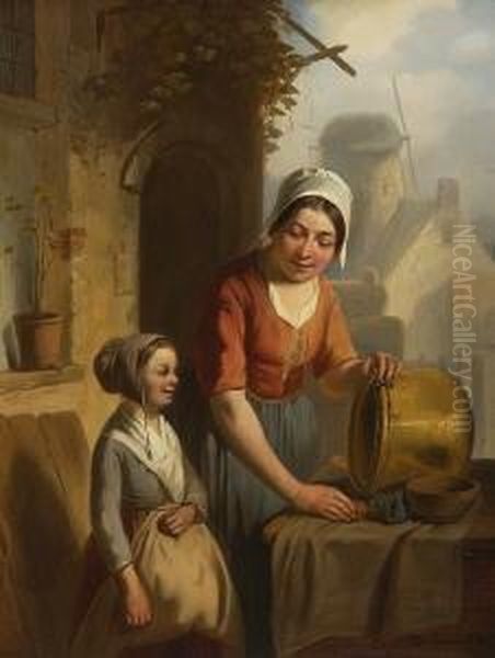 Mutter Und Tochter Oil Painting by Adrien Ferdinand de Braekeleer