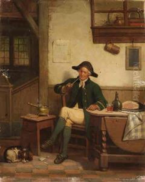 An Officer Smoking A Pipe Oil Painting by Adrien Ferdinand de Braekeleer