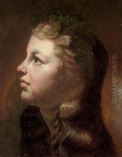 Head Of A Young Girl With A Wreath Of Oak Leaves In Her Hair by Jan De Bray