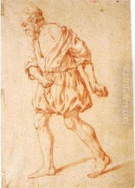 A Standing Bearded Man, Pulling A Cord Oil Painting by Jan De Bray