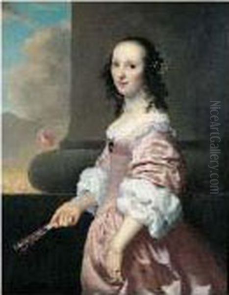 Portrait De Femme A La Robe Rose Oil Painting by Jan De Bray