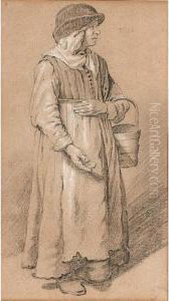 Full-length Study Of A Milkmaid Oil Painting by Jan De Bray