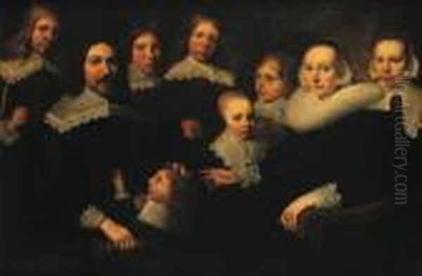 A Group Portrait Of A Family Oil Painting by Jan De Bray