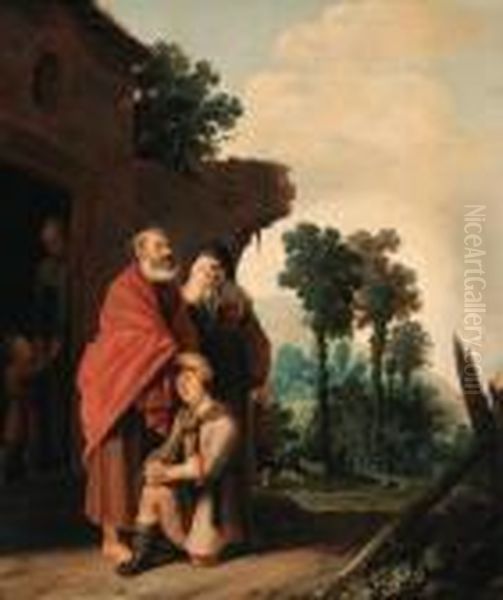 The Banishment Of Hagar And Ishmael Oil Painting by Salomon de Bray