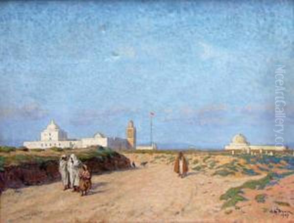 Mosquee A Kairouan Oil Painting by Alexis Louis De Broca