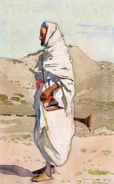 Type De Marocain, Oct. 1902 Oil Painting by Alexis Louis De Broca