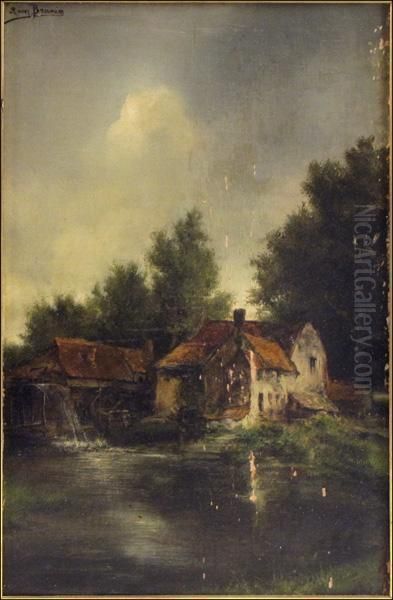 Countryhouse With Watermill Oil Painting by Leon Meuter De Brunin