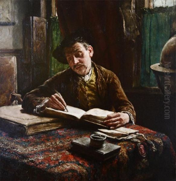 'l'armateur' Oil Painting by Leon Meuter De Brunin