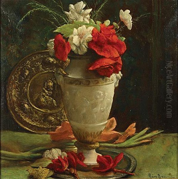 Nature Morte Aux Fleurs Oil Painting by Leon Meuter De Brunin