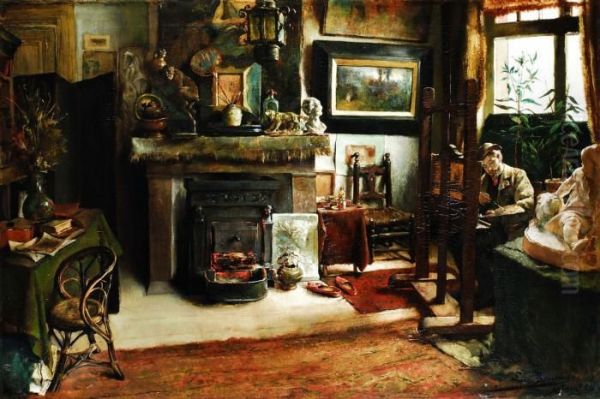 Im Atelier Des Kunstlers Oil Painting by Leon Meuter De Brunin