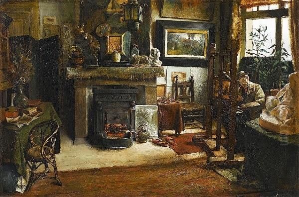 In The Artist's Studio Oil Painting by Leon Meuter De Brunin