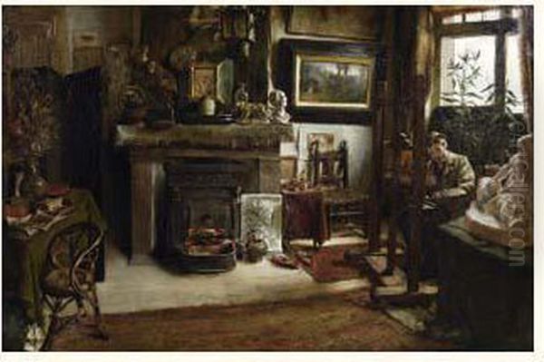 L'atelier Du Peintre, Circa 1890 Oil Painting by Leon Meuter De Brunin