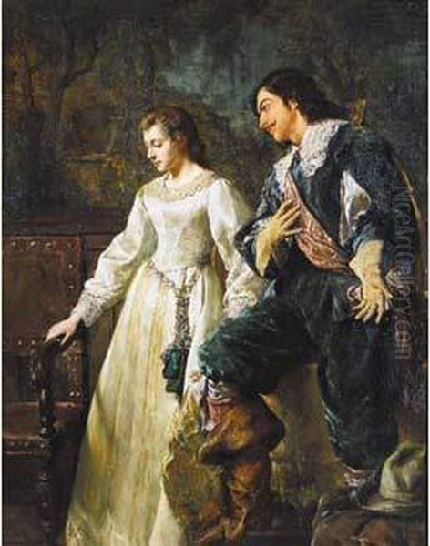 La Declaration D'amour (1890) Oil Painting by Leon Meuter De Brunin