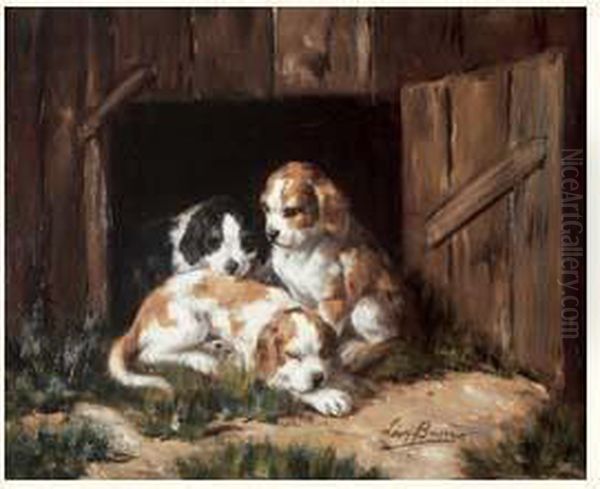 Les Chiots Oil Painting by Leon Meuter De Brunin