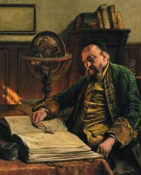 Le Gographe - An Old Scholar In His Studio Oil Painting by Leon Meuter De Brunin