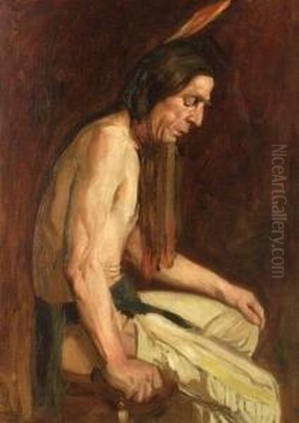 Native American Man Oil Painting by George Forest De Brush