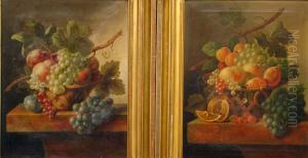 Corbeille De Fruits Sur Un Entablement Oil Painting by Cornelis Johannes De Bruyn