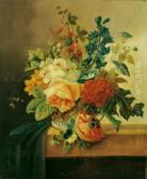 Blumenstilleben. Signiert Unten 
Rechts: J. C. De Bruyn. Ol Auf Leinwand. H 44,5; B 37 Cm. Oil Painting by Cornelis Johannes De Bruyn