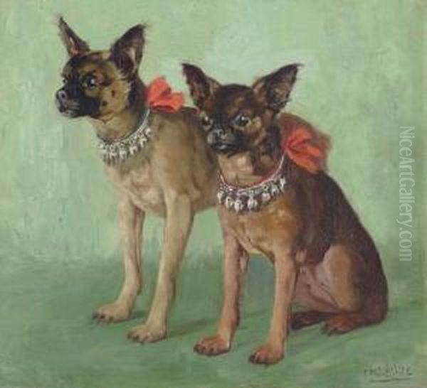 Two Miniature Pinschers Oil Painting by Constant De Busschere