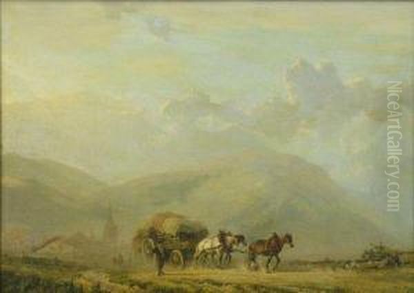 Haycart Oil Painting by Alfred Edouard De Bylandt